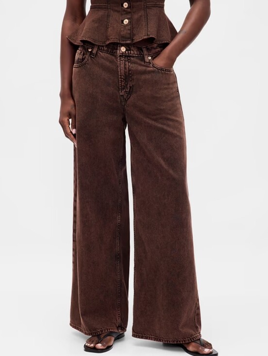GAP Denim - Gap Baggy Mid-Rise Wide Leg Jeans Size 16 Tall Ultrasoft Denim Dark Brown Wash